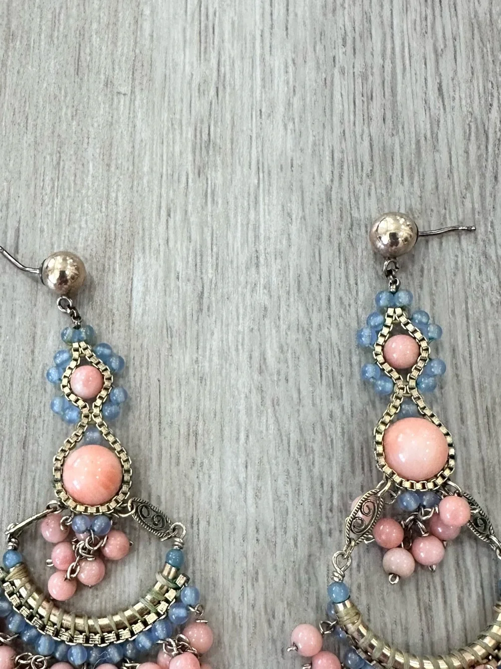 Miguel Ases Drop earrings Chandelier hanging beaded gold pink blue boho